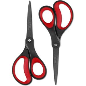 imageLIVINGO 2 Pack 8quot Titanium NonStick Scissors Professional Stainless Steel Comfort Grip AllPurpose Straight Office Craft Scissors for DIYBlueBlack2 Pack 8 RedBlack