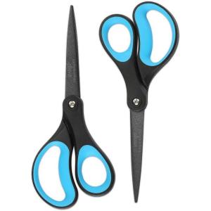 imageLIVINGO 2 Pack 8quot Titanium NonStick Scissors Professional Stainless Steel Comfort Grip AllPurpose Straight Office Craft Scissors for DIYBlueBlack2 Pack 8 BlueBlack