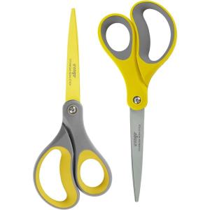 imageLIVINGO 2 Pack 8quot Titanium NonStick Scissors Professional Stainless Steel Comfort Grip AllPurpose Straight Office Craft Scissors for DIYBlueBlack2 Pack 8 YellowGrey