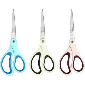 imageLIVINGO 3 Pack 8quot Sharp Scissors All Purpose  Titanium Coated Stainless Steel Blades for Office School ampamp Home Crafting Cutting Fabric Paper  Sky Blue ampamp Dusty Pink ampamp BeigeSky Blue  Dusty Pink  Beige