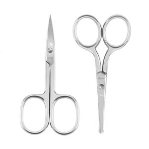 imageLIVINGO 375quot Small Safety Facial Nose Hair Scissors Curved Blade with Rounded Tip Stainless Steel for Manicure Cuticle Eyebrow Dry Skin GoldS  Nose Straight  Nail Curved Scissors