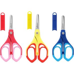 imageLIVINGO 5quot Left and Right Handed Kids Scissors Safety Blunt Sharp Stainless Steel Blade Scissors for Children School Teacher Use Crafting Cutting Paper 3 Pack Assorted Colors3 Pack New Design