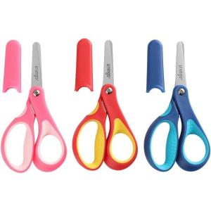 imageLIVINGO 5quot Left and Right Handed Kids Scissors Safety Blunt Sharp Stainless Steel Blade Scissors for Children School Teacher Use Crafting Cutting Paper 3 Pack Assorted ColorsBlunt  Pink  Red  Blue