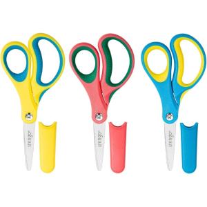 imageLIVINGO 5quot Left and Right Handed Kids Scissors Safety Blunt Sharp Stainless Steel Blade Scissors for Children School Teacher Use Crafting Cutting Paper 3 Pack Assorted ColorsPointed  Blue  Pink  Yellow