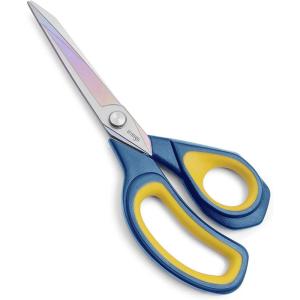 imageLIVINGO 95 Premium Fabric Scissors Heavy Duty AllPurpose Titanium Coating Forged Stainless Steel Sharp Sewing Tailor Dressmaking Shears Comfort Grip Crafting Leather Cutting Navy BlueYellowNavy BlueYellow