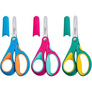 imageLIVINGO Left Handed Scissors for Kids  3 Pack 5 inches Blunt Tip Safety Lefty School Scissors for Children Toddler Classroom Craft Cutting Paper Yellow Pink BlueBlue  Green Rose Pink