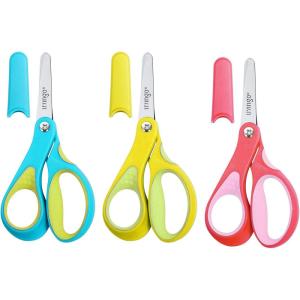 imageLIVINGO Left Handed Scissors for Kids  3 Pack 5 inches Blunt Tip Safety Lefty School Scissors for Children Toddler Classroom Craft Cutting Paper Yellow Pink BlueYellow  Pink  Blue