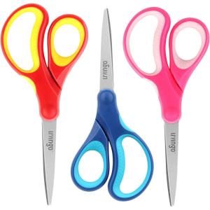 imageLIVINGO Student Scissors for School 7 Inch 3 Pack Sharp Pointed Tip Teacher Scissors for Kids Middle High School College Classroom Craft Comfortable Grip Right Left Handed Blue Green YellowBlue  Red  Pink