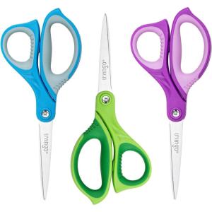 imageLIVINGO Student Scissors for School 7 Inch 3 Pack Sharp Pointed Tip Teacher Scissors for Kids Middle High School College Classroom Craft Comfortable Grip Right Left Handed Blue Green YellowPurple  Blue  Green