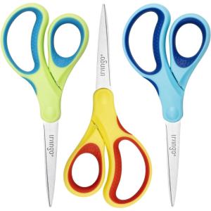 imageLIVINGO Student Scissors for School 7 Inch 3 Pack Sharp Pointed Tip Teacher Scissors for Kids Middle High School College Classroom Craft Comfortable Grip Right Left Handed Blue Green YellowYellow  Blue  Neon Green